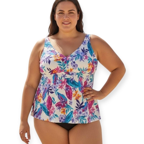 Swimsuits For All Floral V Neck Tankini Top Set Size 28 - Picture 3 of 12